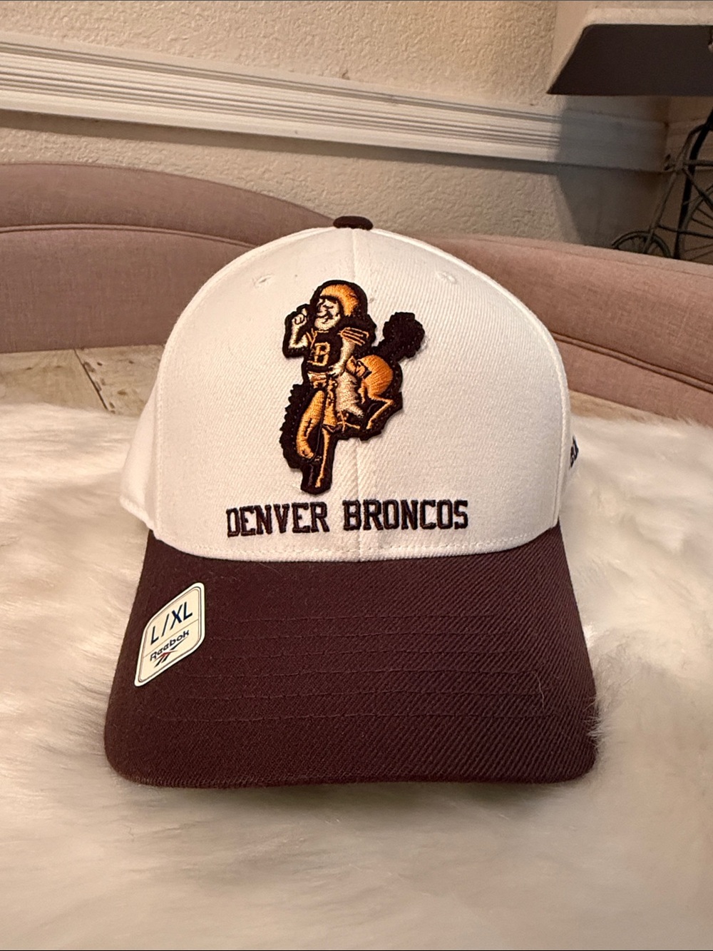DENVER BRONCOS AFL FLEX FIT HAT THROWBACK RETRO CAP  L/ XL REEBOK 50TH